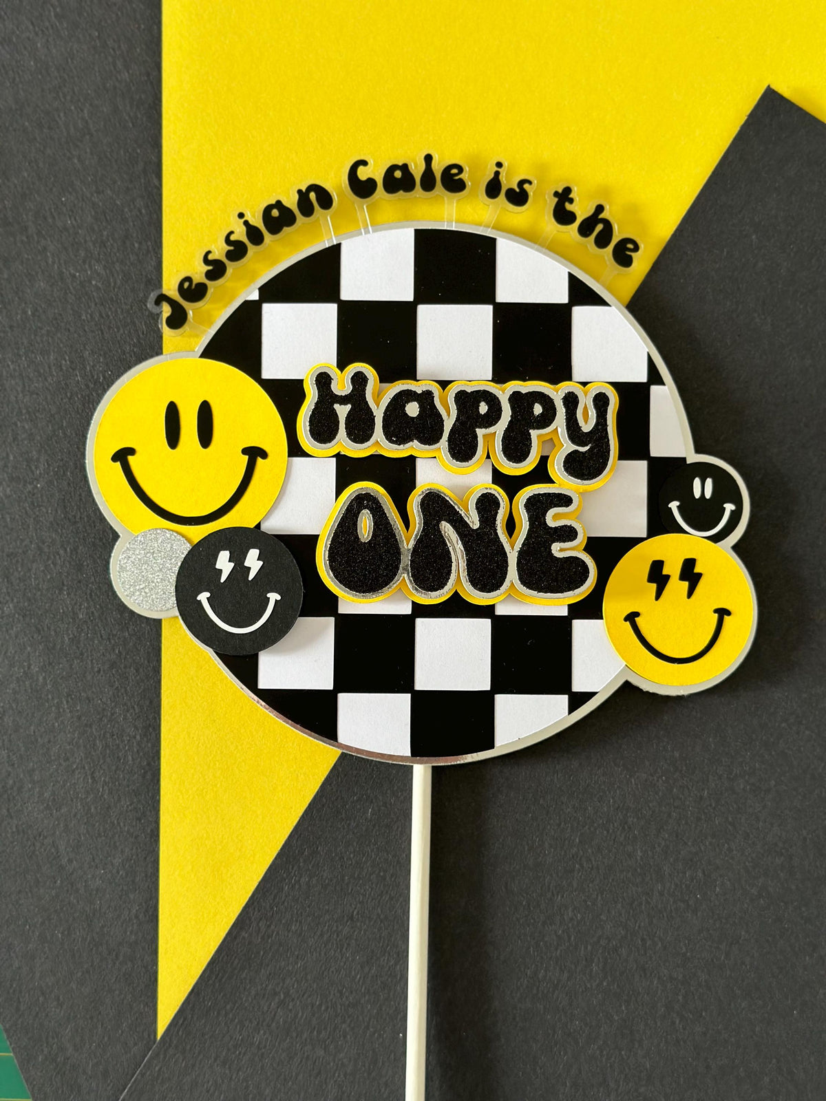 One Cool Dude 3D Cake Topper, one happy dude, checkerboard